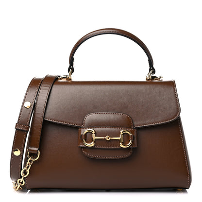 Gucci Textured Calfskin Medium Horsebit 1955 Top Handle Bag Brown Sugar 1 of 10