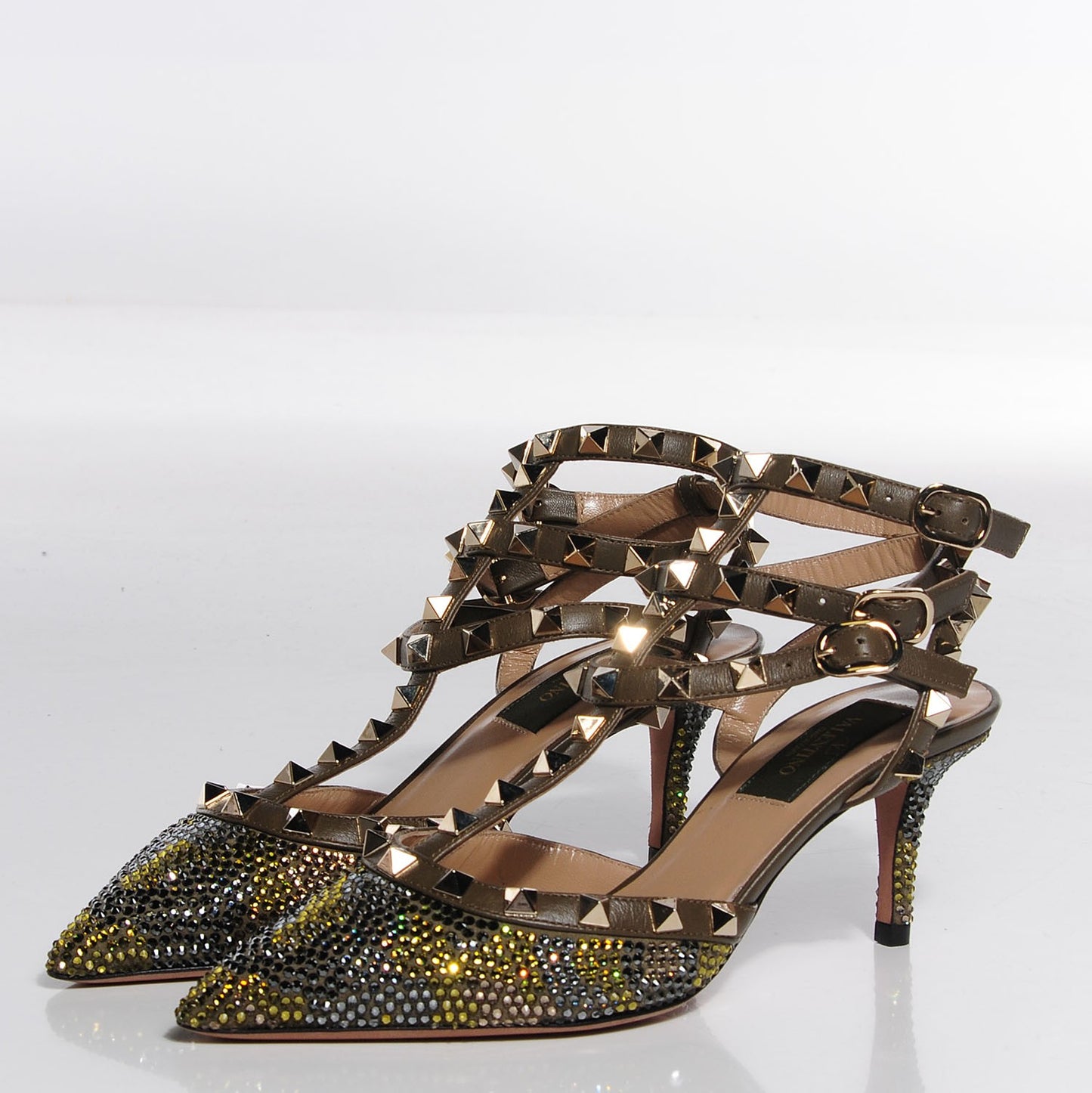 Crystal Camouflage Rockstud Ankle Strap 65mm Pumps 35 Black