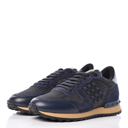Valentino Garavani Denim Calfskin Suede Rockstud Sneakers 36 Deep Denim 3 of 9