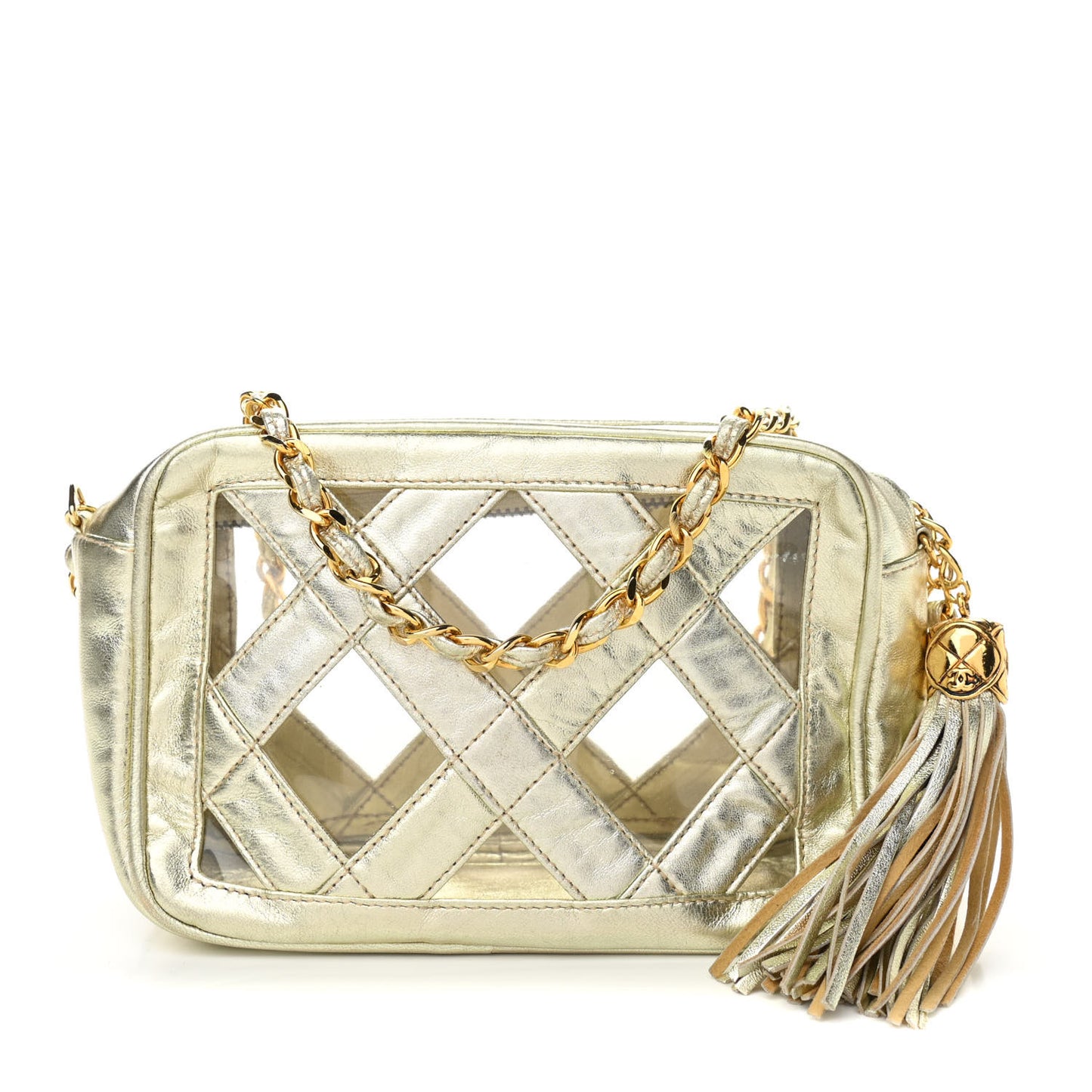 Metallic Lambskin PVC Tassel Camera Case Gold