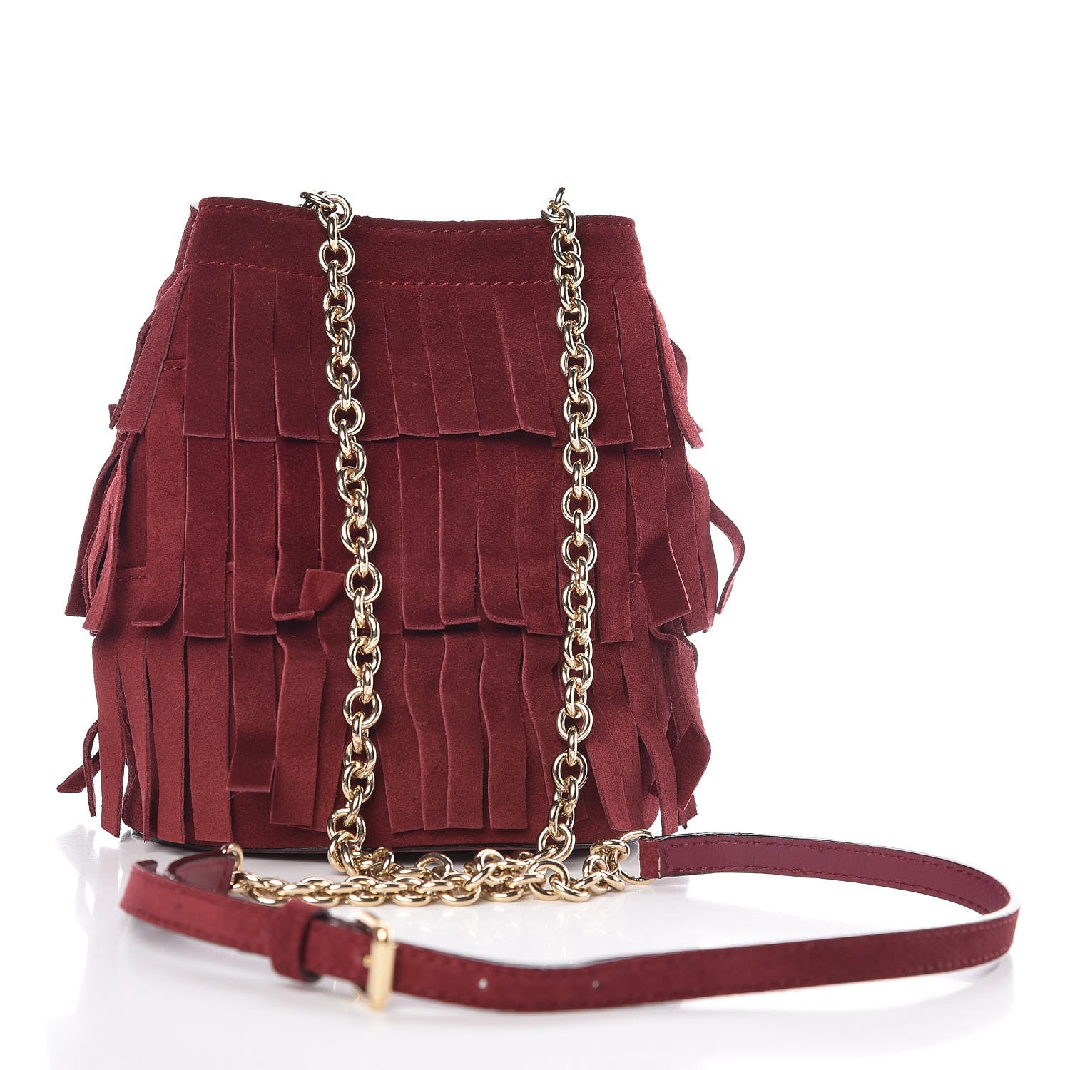 Burberry Suede Fringe Mini Bucket Bag Cherry 3 of 12