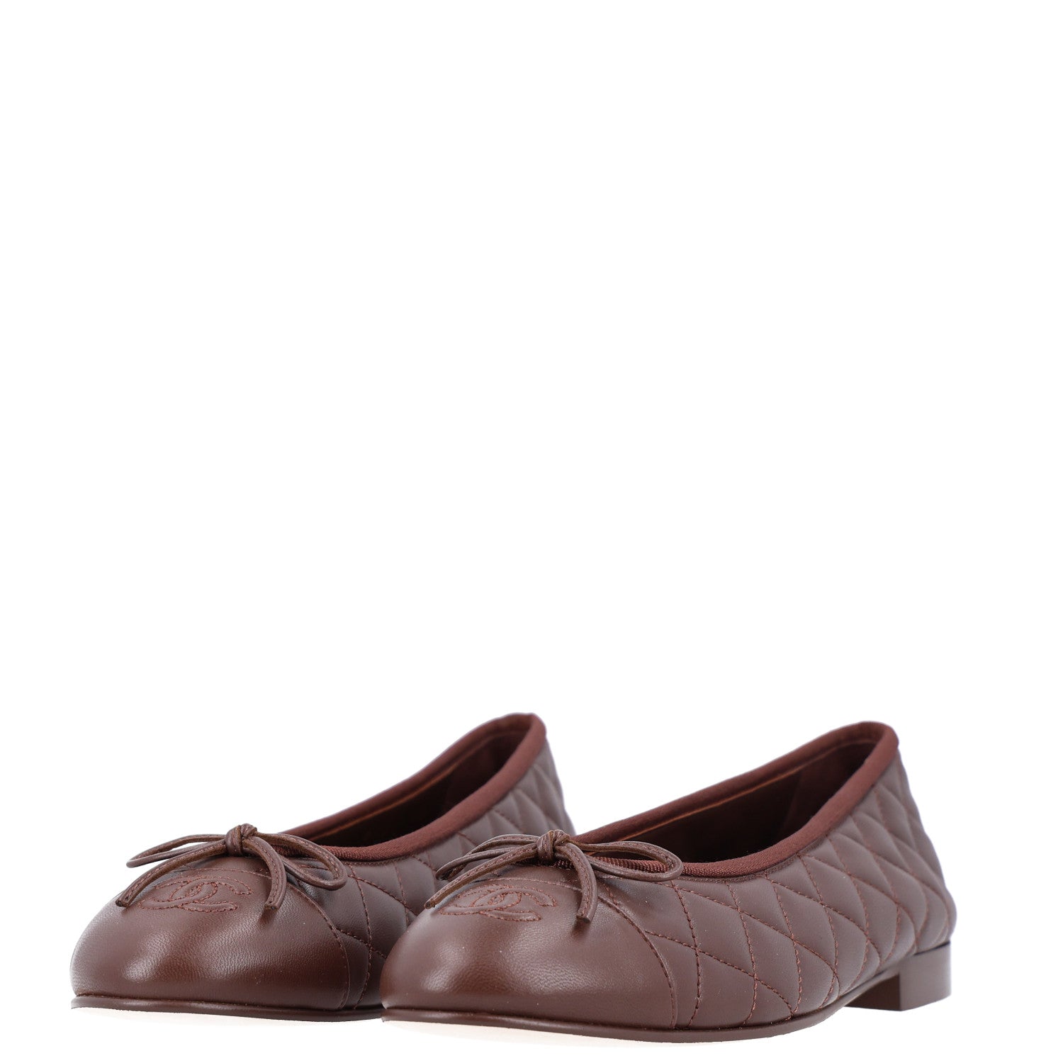 Chanel Lambskin Quilted CC Cap Toe Ballerina Flats 39.5 Dark Brown 4 of 9
