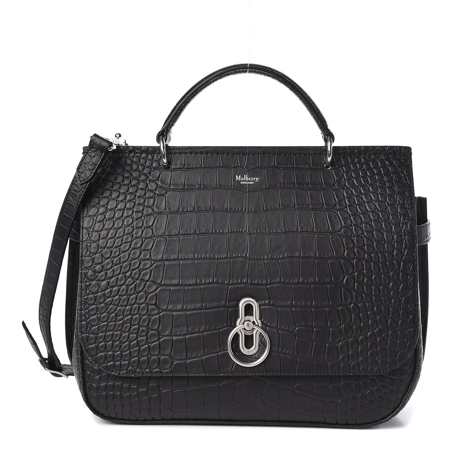 Calfskin Crocodile Embossed Amberley Satchel Black