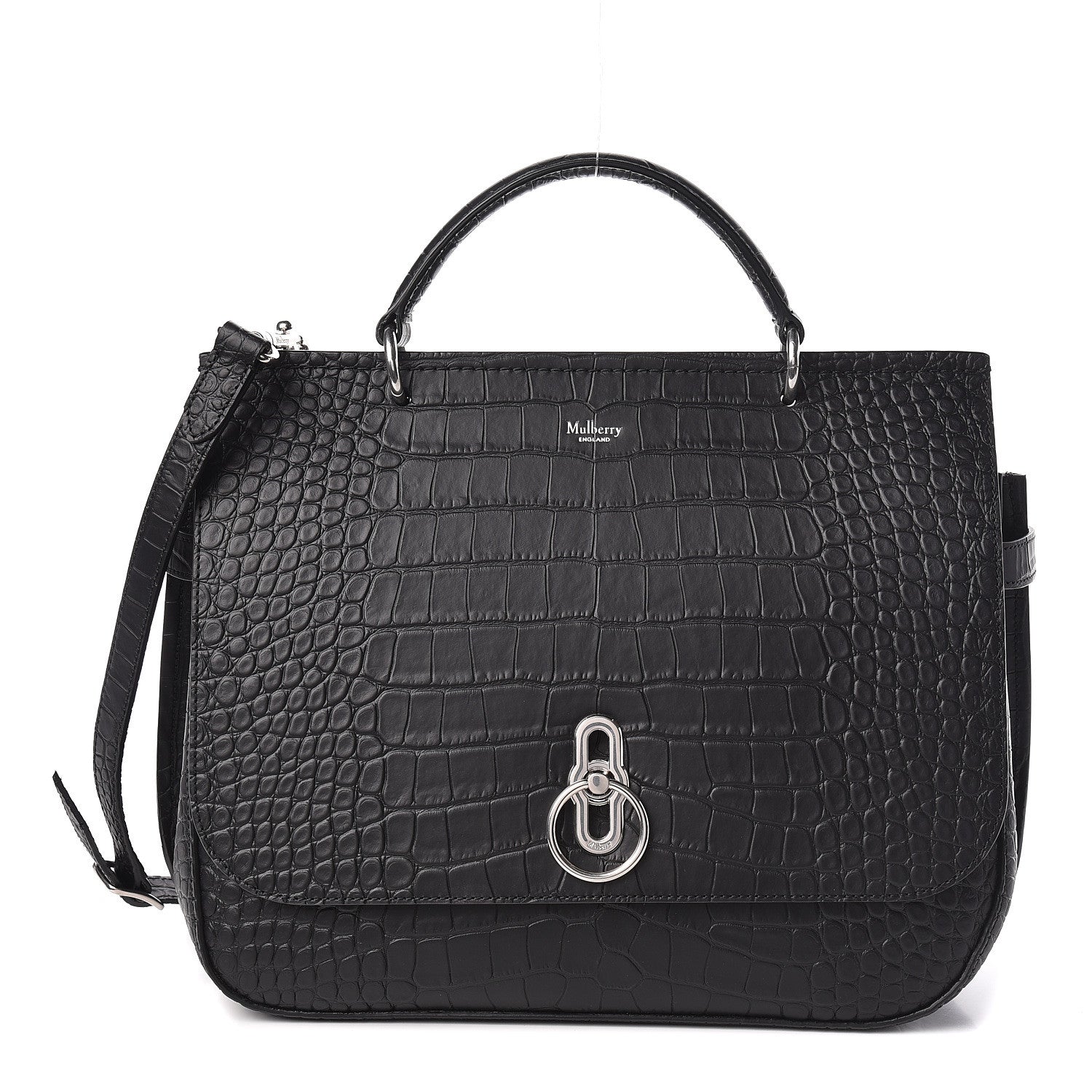 Mulberry Calfskin Crocodile Embossed Amberley Satchel Black 1 of 9