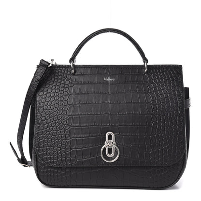 Mulberry Calfskin Crocodile Embossed Amberley Satchel Black 1 of 9