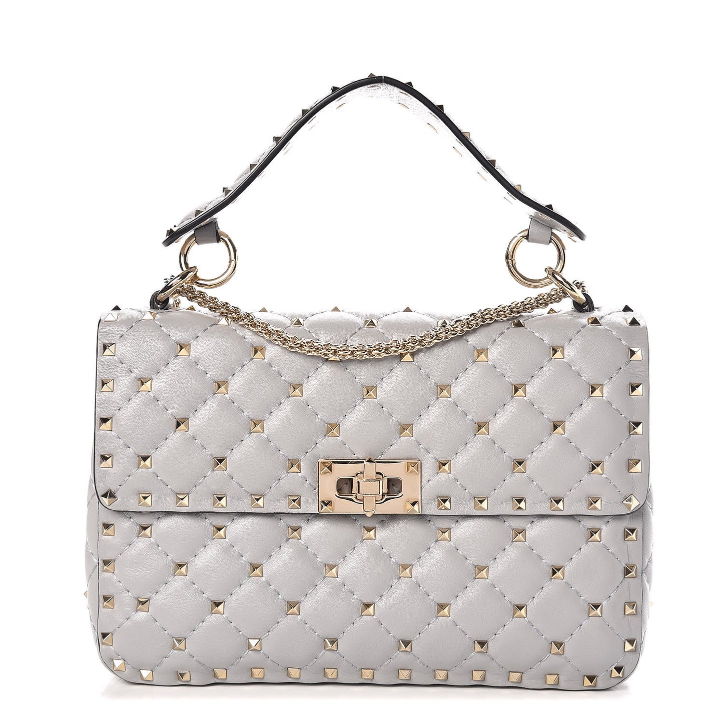 Nappa Medium Rockstud Spike Shoulder Bag Pastel Grey