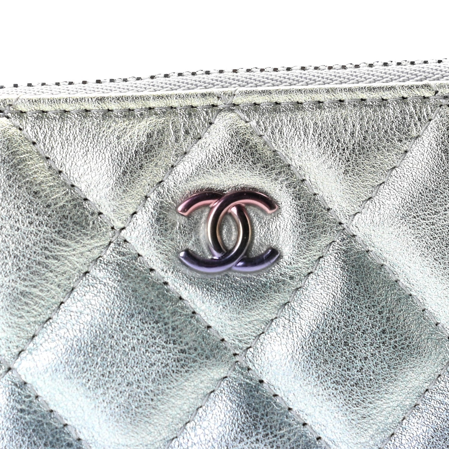 Chanel Gradient Metallic Calfskin Quilted Small Cosmetic Pouch Silver Blue Yellow Purple 8 of 10
