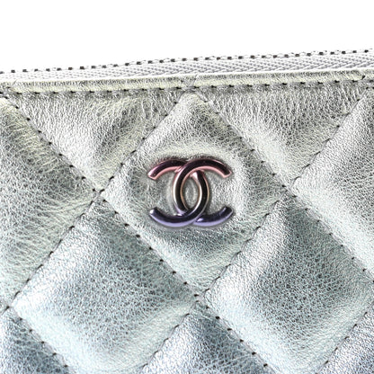 Chanel Gradient Metallic Calfskin Quilted Small Cosmetic Pouch Silver Blue Yellow Purple 8 of 10
