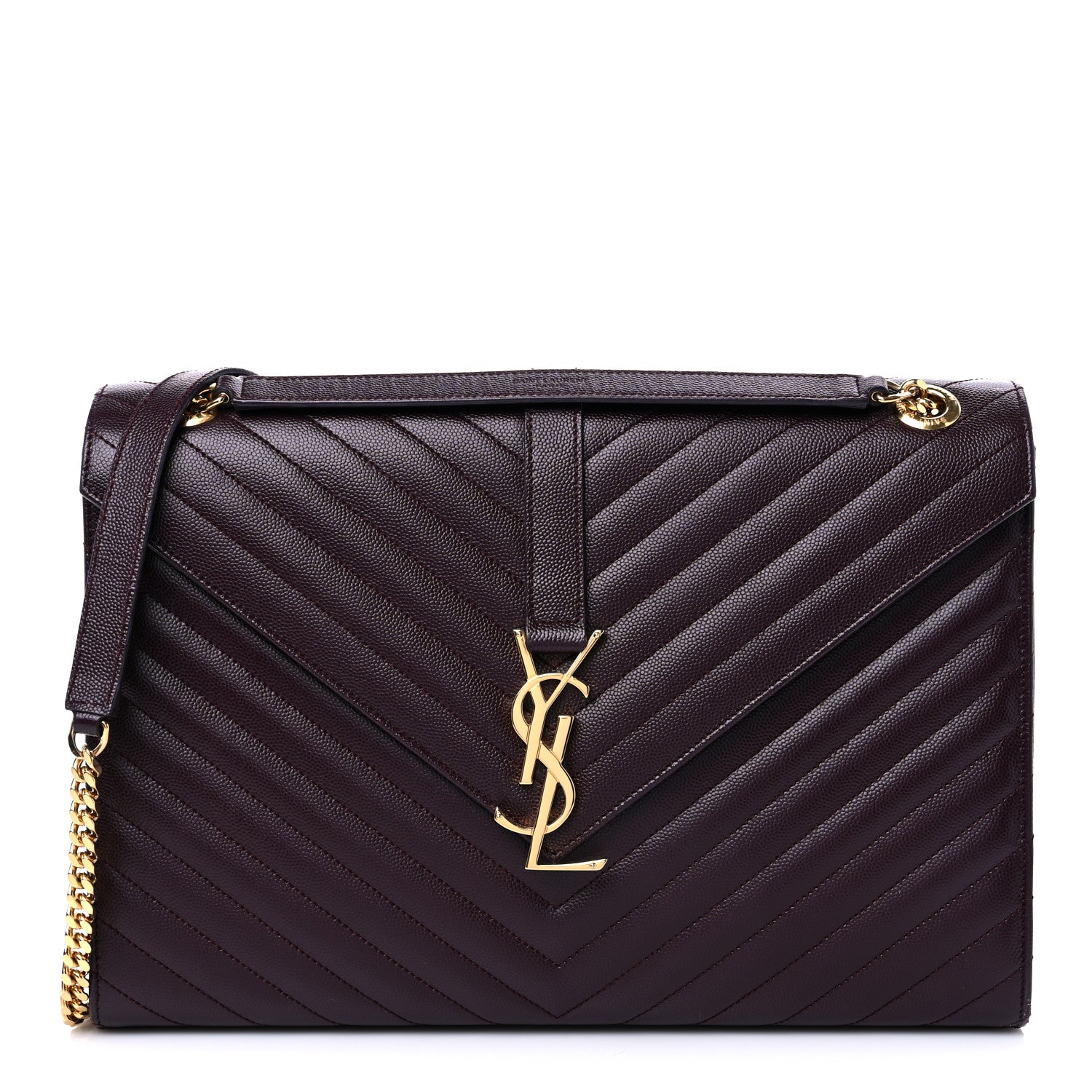 Saint Laurent Grain De Poudre Matelasse Chevron Large Monogram Satchel Rouge Legion 1 of 10