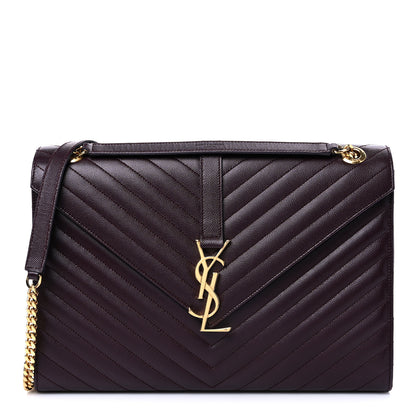 Saint Laurent Grain De Poudre Matelasse Chevron Large Monogram Satchel Rouge Legion 1 of 10