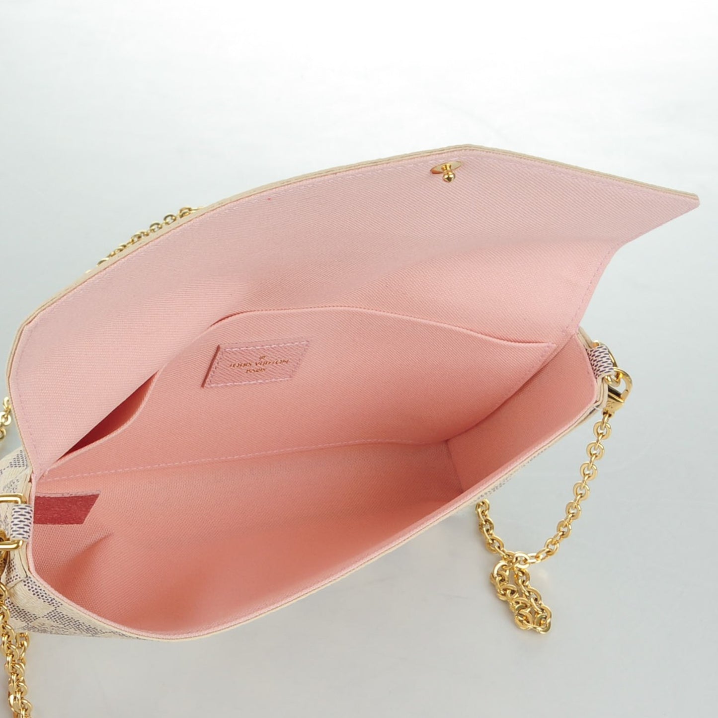 Damier Azur Pochette Felicie Chain Wallet Rose Ballerine