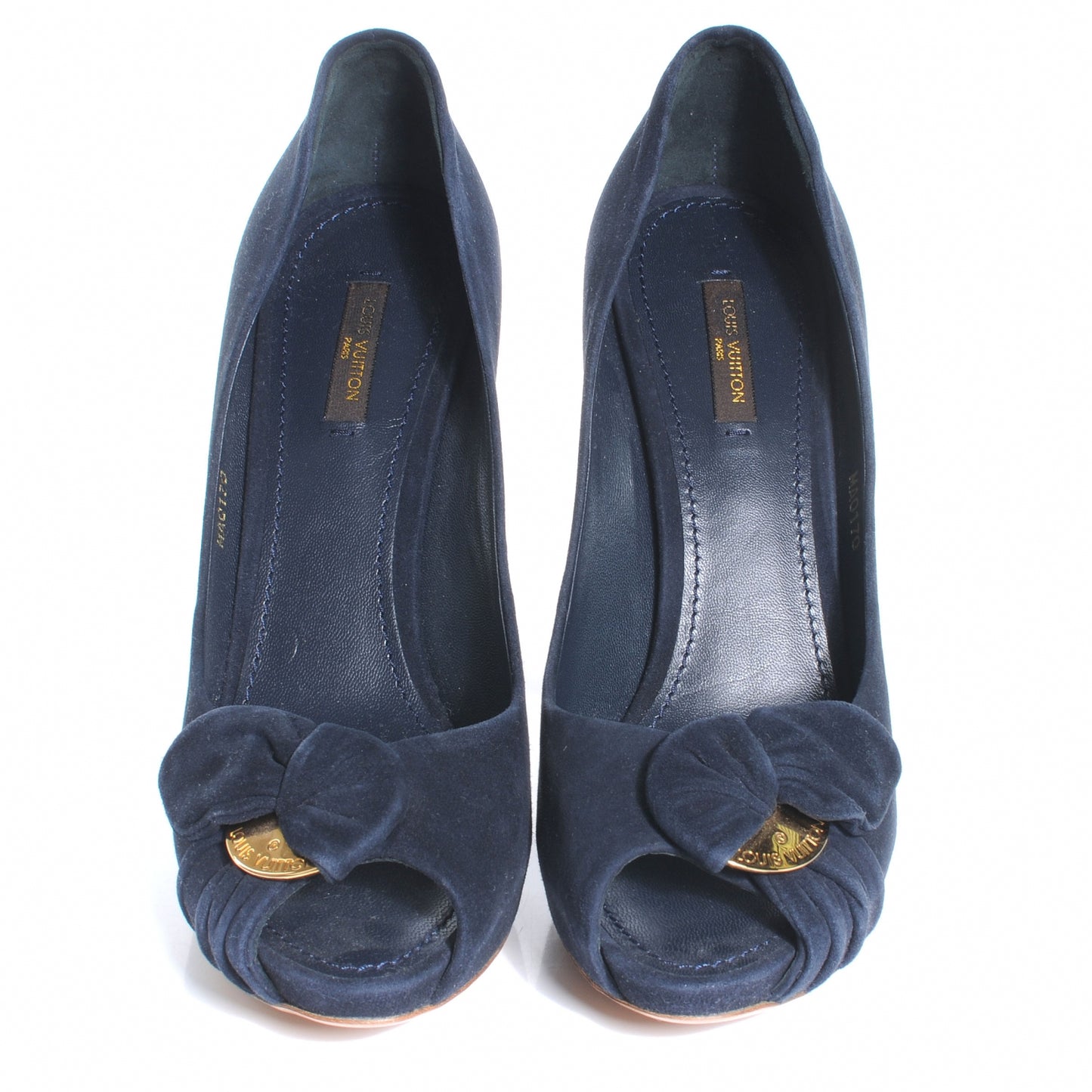 Suede Baby Goat Leather Catania Peep Toe Heels 39.5 Navy