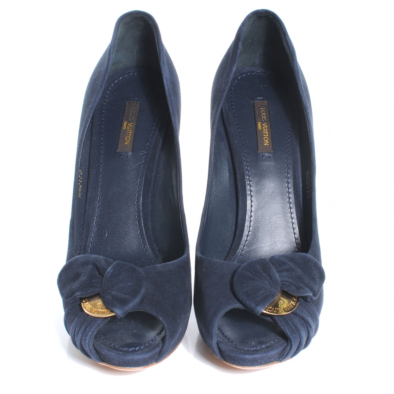 Louis Vuitton Suede Baby Goat Leather Catania Peep Toe Heels 39.5 Navy 2 of 8
