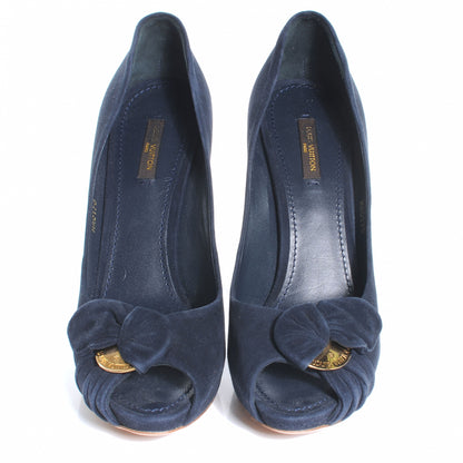 Louis Vuitton Suede Baby Goat Leather Catania Peep Toe Heels 39.5 Navy 2 of 8
