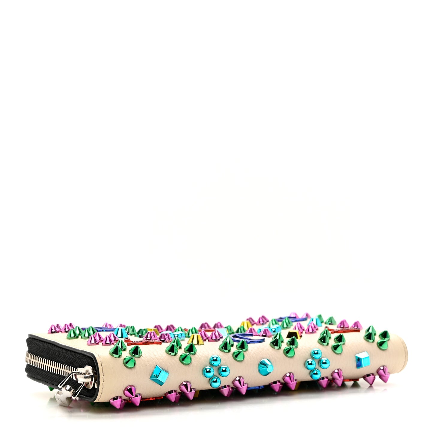 Calfskin Panettone Spiked Zip Around Wallet Ivory