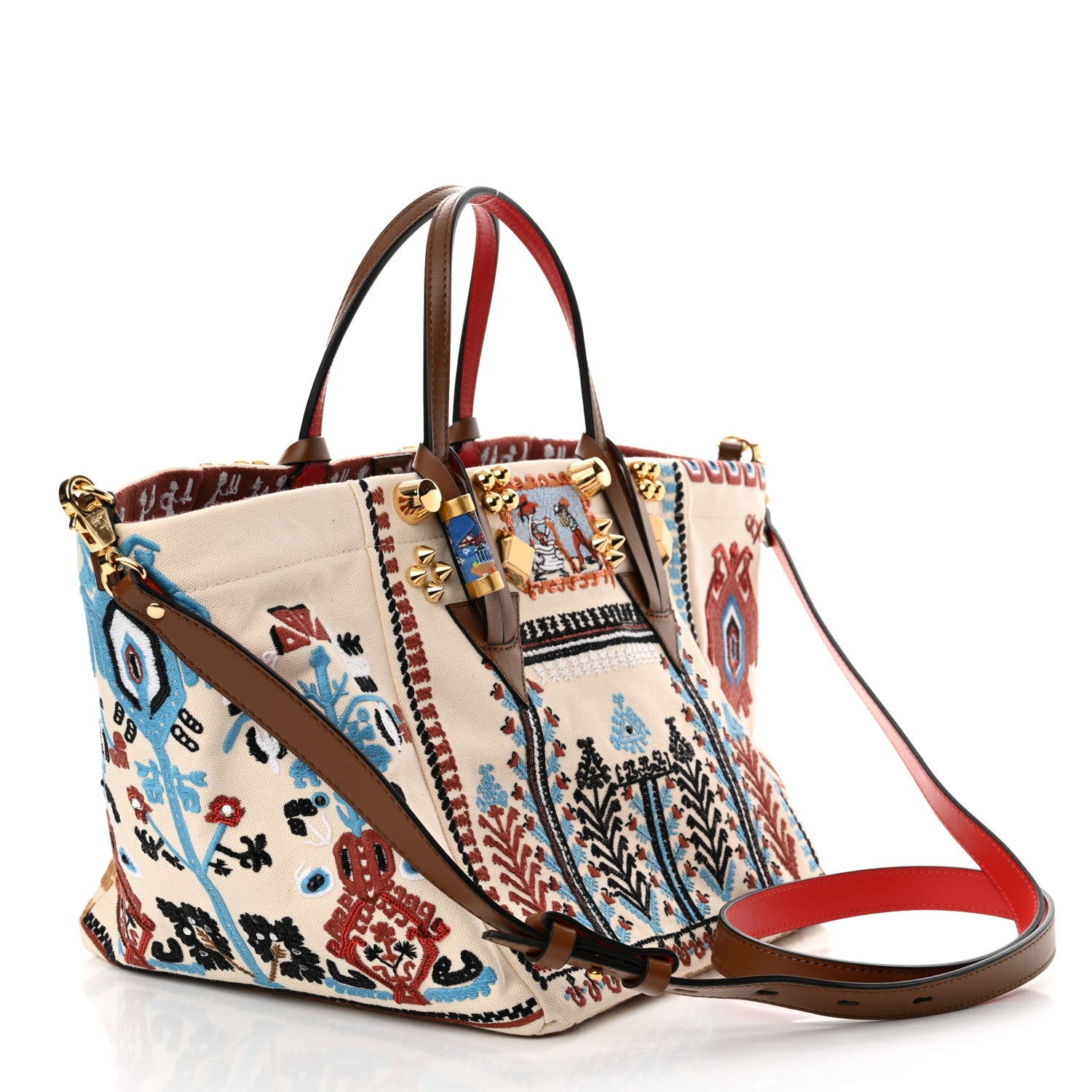 Christian Louboutin Frise Broderie Calfskin Greekaba Tote Biscotto Multicolor 3 of 12