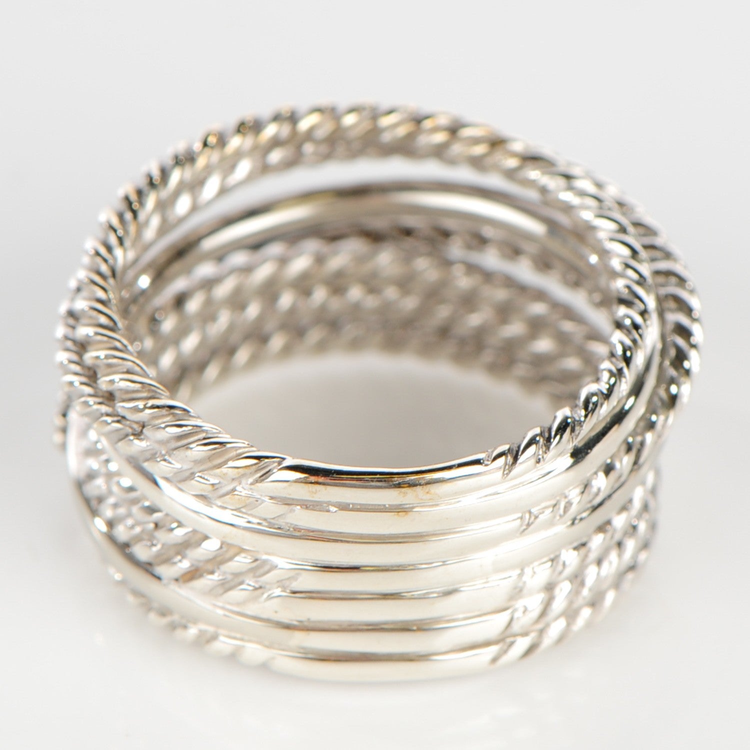 David Yurman Sterling Silver 14K White Gold Diamond 11mm Wide Crossover Cable Ring 54 7 3 of 5
