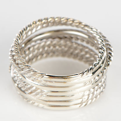 David Yurman Sterling Silver 14K White Gold Diamond 11mm Wide Crossover Cable Ring 54 7 3 of 5