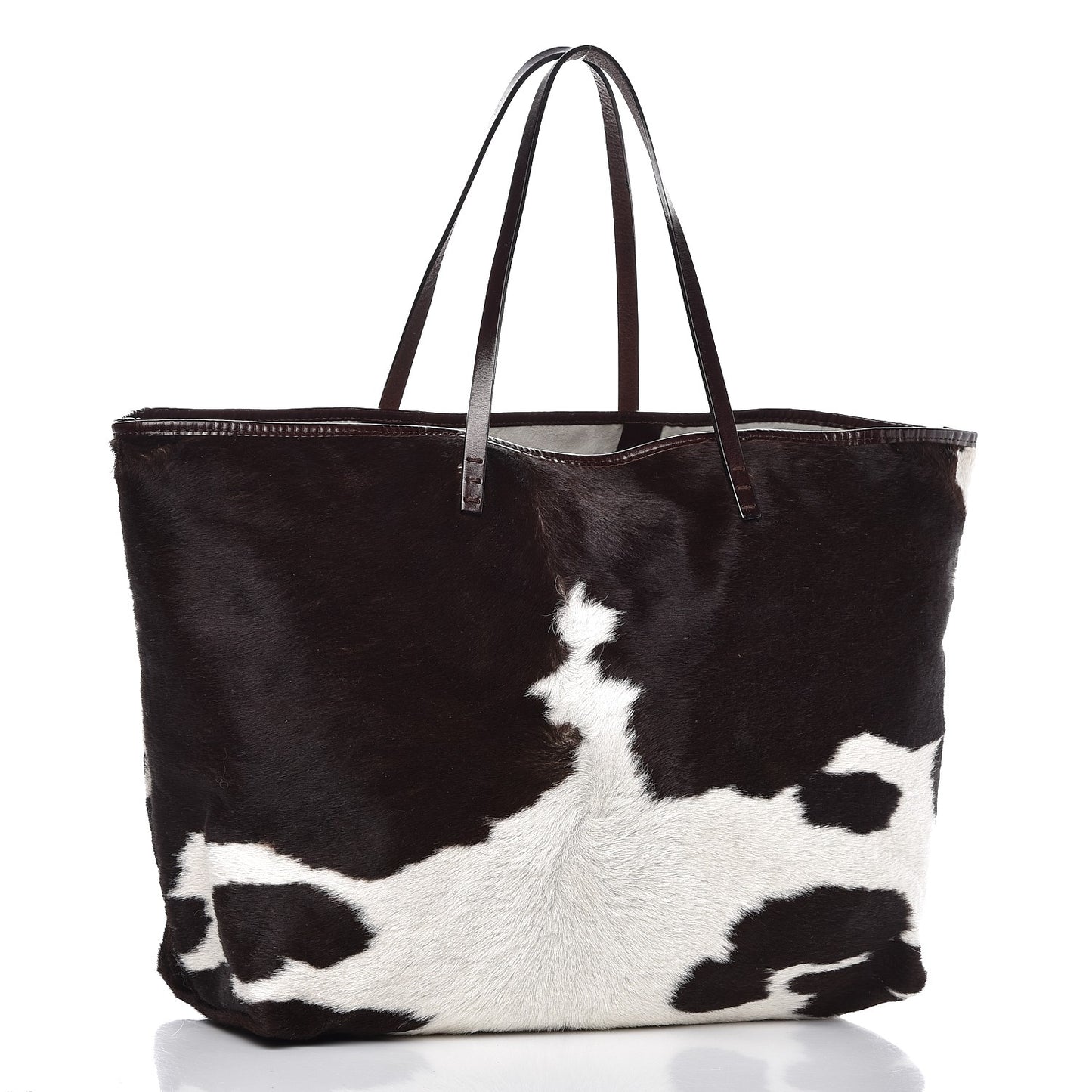 Calf Hair Shopping Tote Brown White