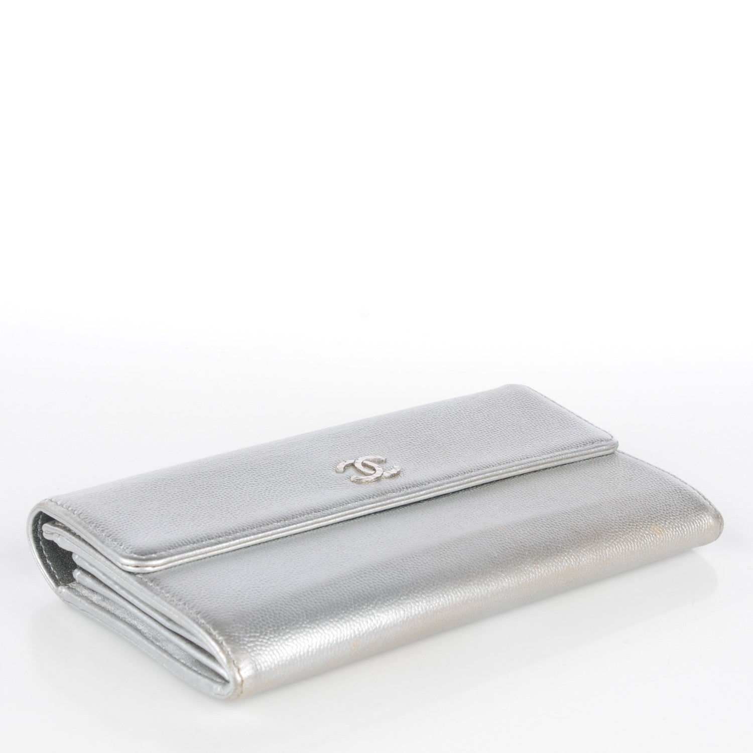 Chanel Metallic Caviar Sevruga Long Flap Wallet Silver 8 of 13