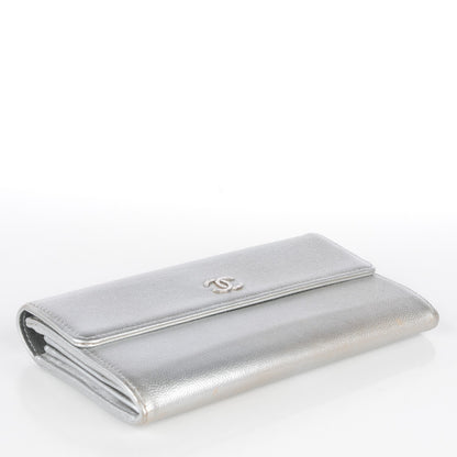 Chanel Metallic Caviar Sevruga Long Flap Wallet Silver 8 of 13