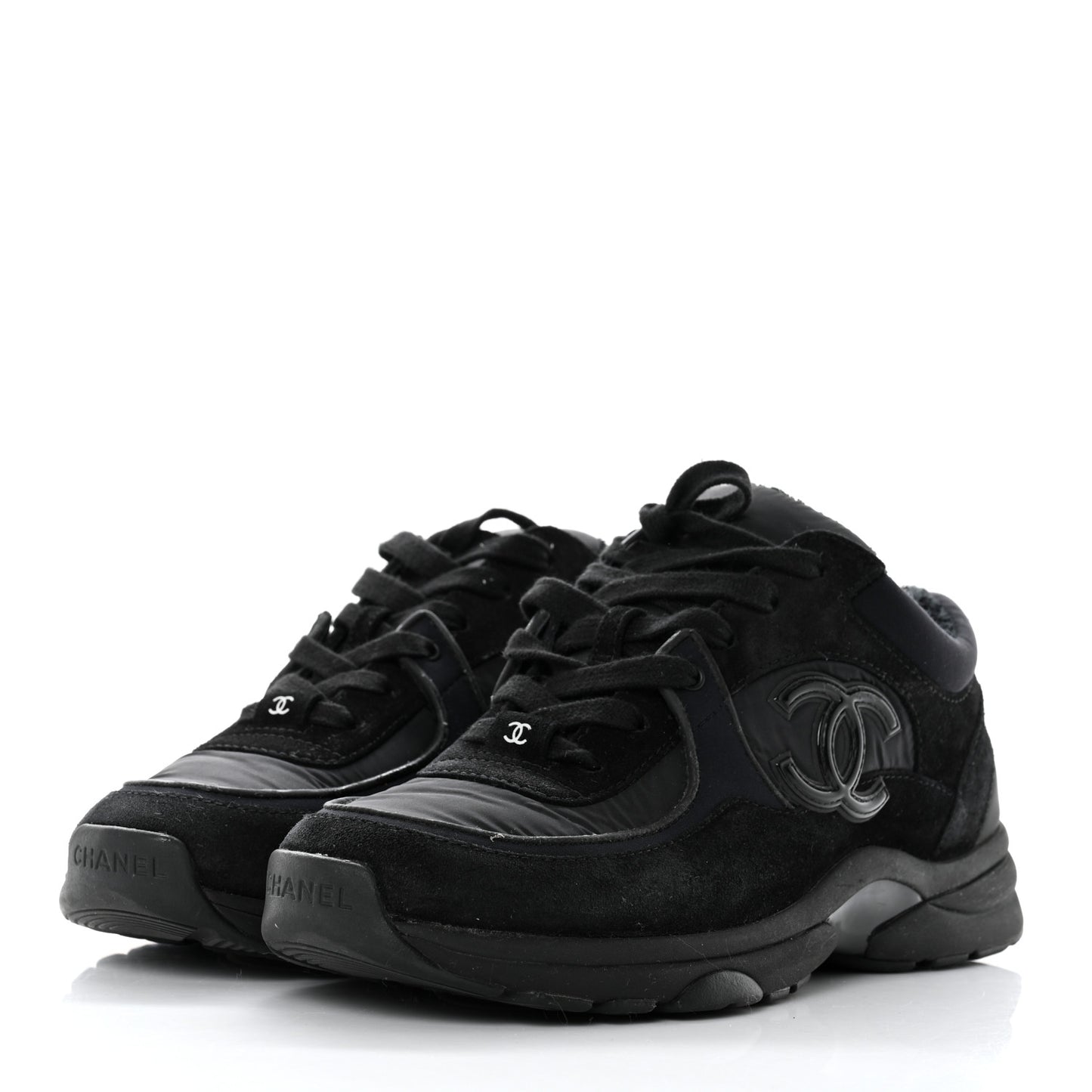 Fabric Calfskin Suede CC Sneakers 38 Black
