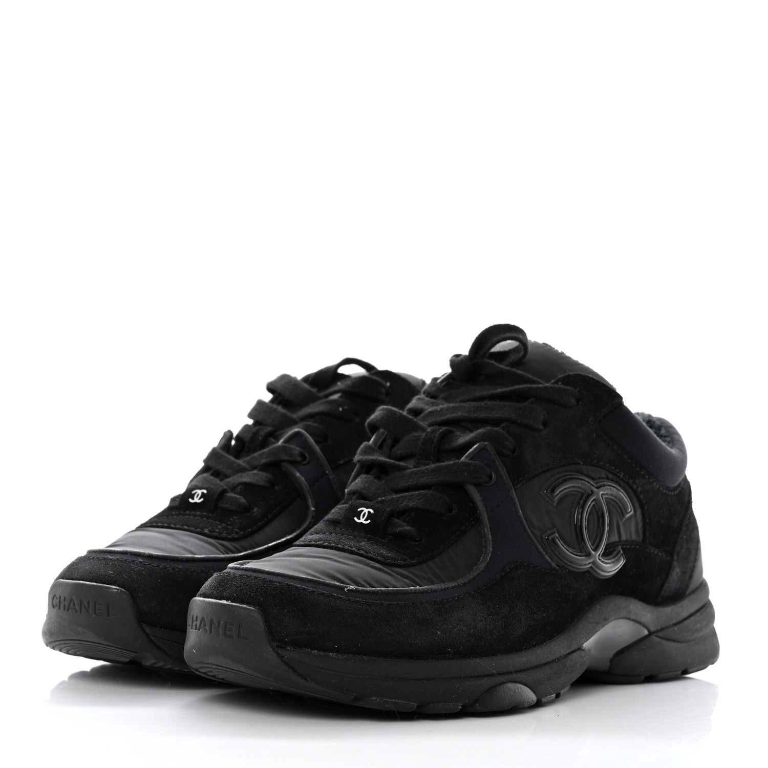 Chanel Fabric Calfskin Suede CC Sneakers 38 Black 3 of 8