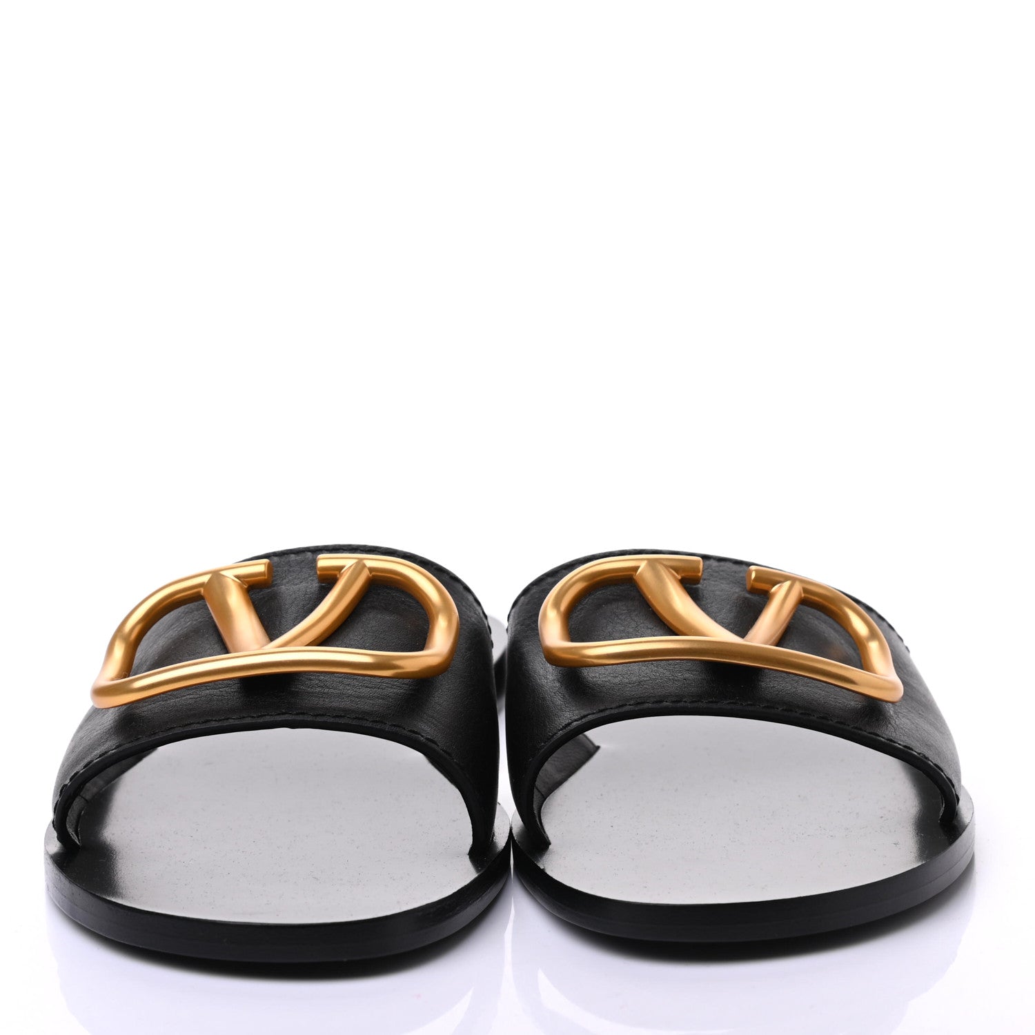Valentino Garavani Grainy Cowhide Vlogo Flat Slide Sandals 38 Black 2 of 9