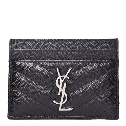 Saint Laurent Grain De Poudre Matelasse Chevron Monogram Credit Card Case Black 1 of 8