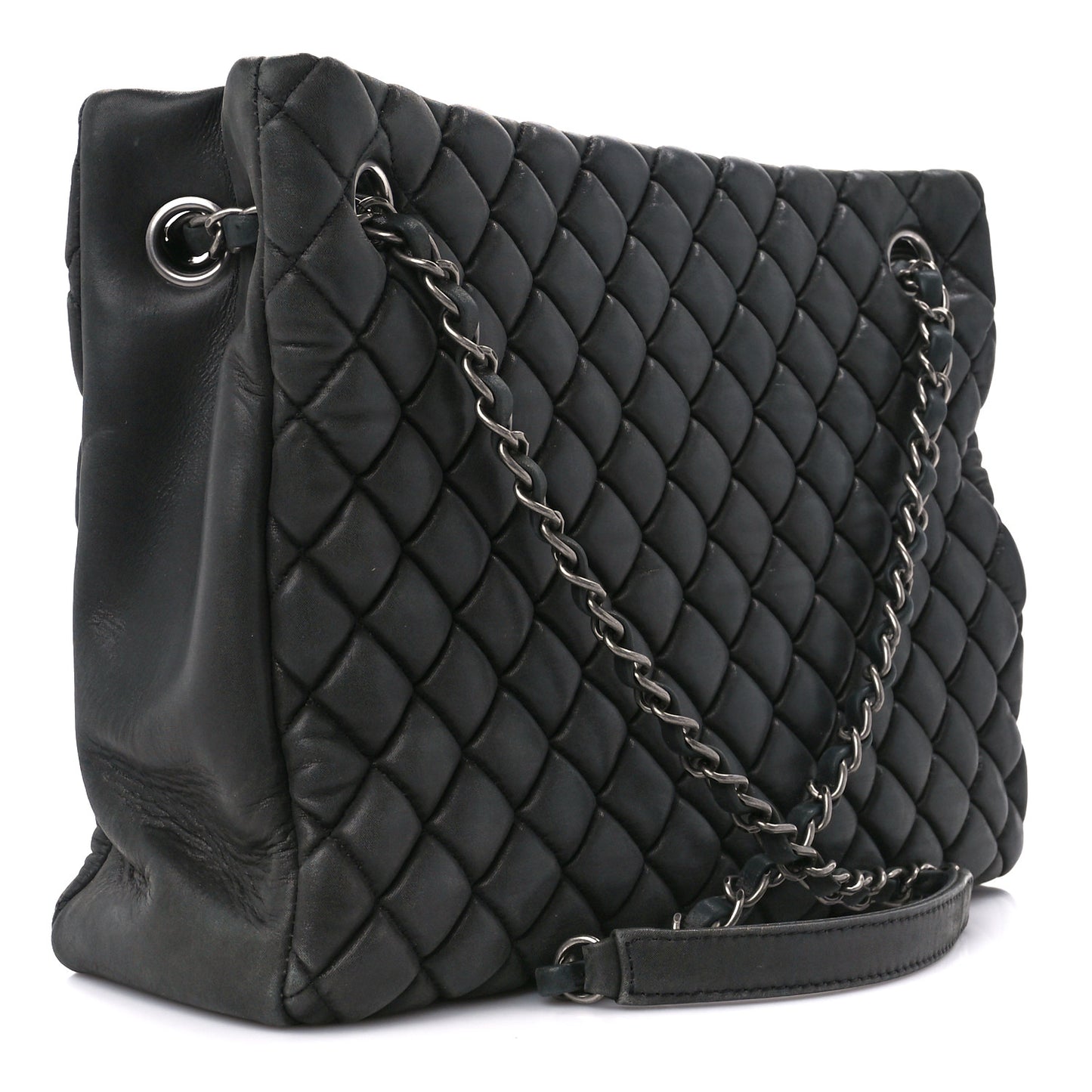 Iridescent Calfskin Small New Bubble Quilt Tote Dark Grey