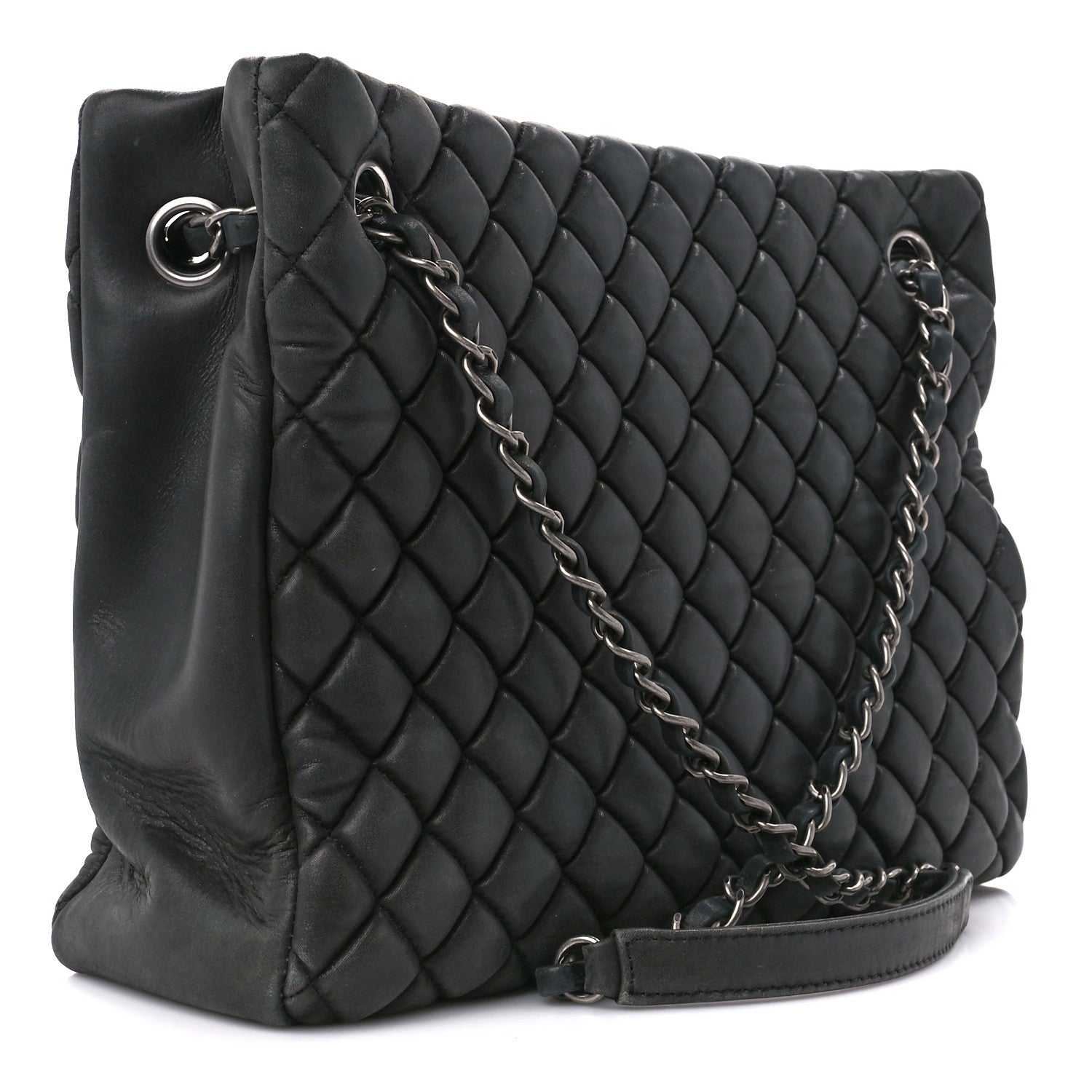 Chanel Iridescent Calfskin Small New Bubble Quilt Tote Dark Grey 3 of 10