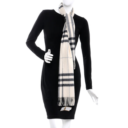 Burberry Cashmere Giant Check Fringe Scarf Natural White 3 of 3