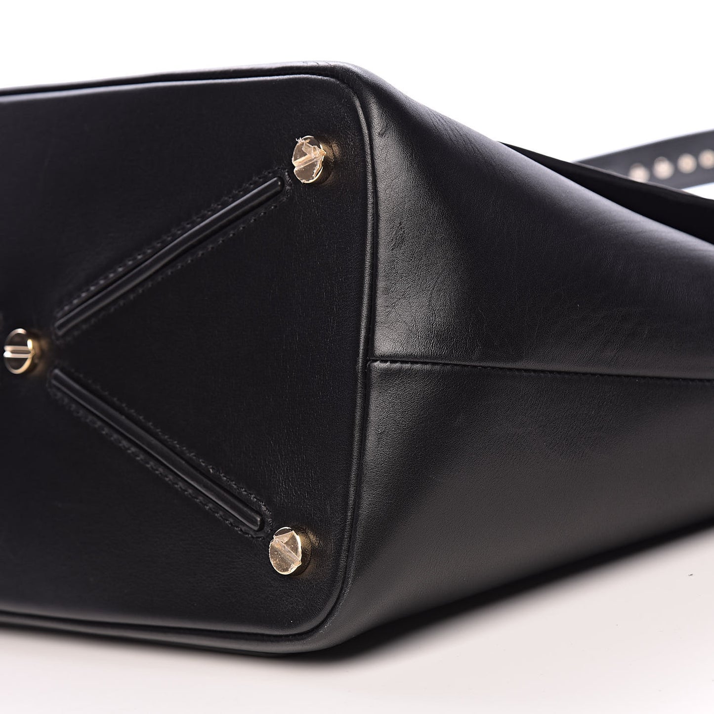 Calfskin Rockstud Medium Demilune Double Handle Satchel Black
