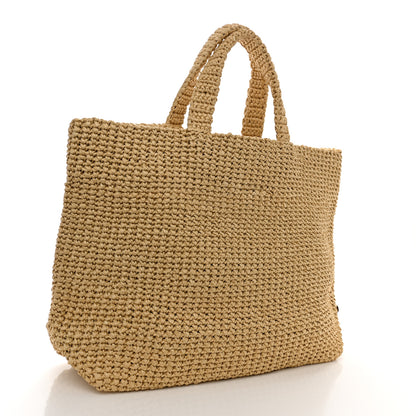 Prada Yarn Raffia Effect Crochet Embroidered Logo Tote Naturale 3 of 9