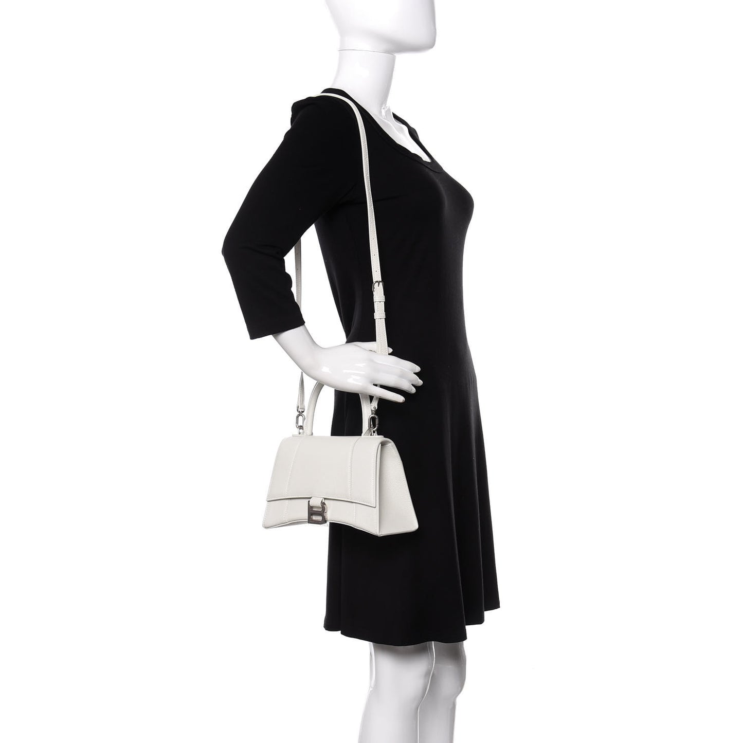Grained Calfskin Small Hourglass Top Handle Bag White