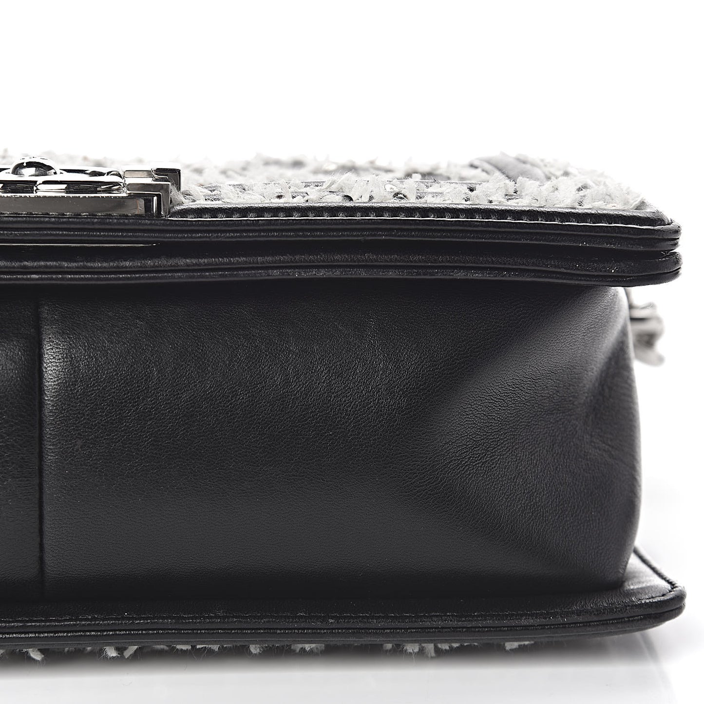 Calfskin Tweed Sequin Stitched Medium Boy Flap Black White