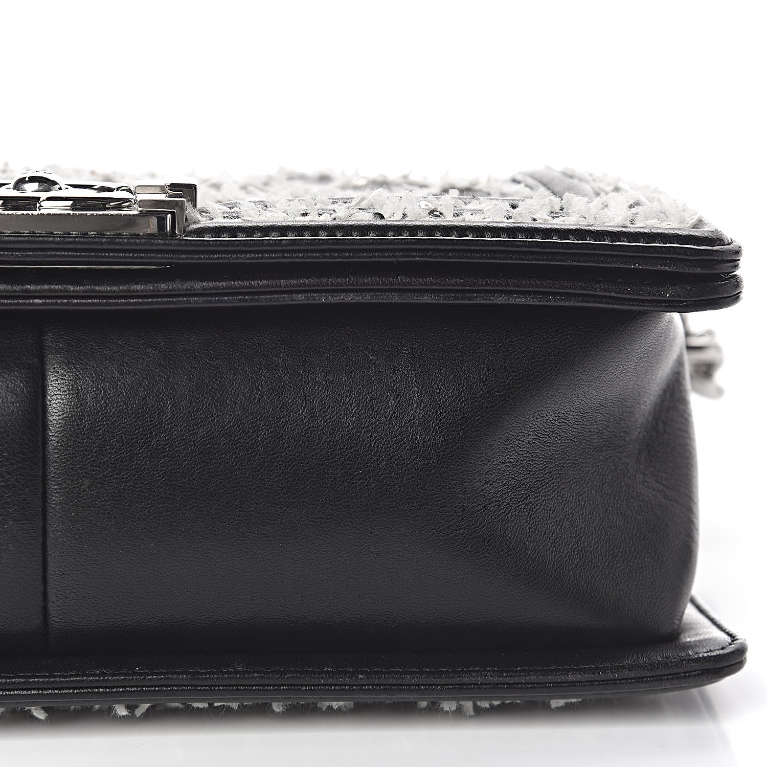 Chanel Calfskin Tweed Sequin Stitched Medium Boy Flap Black White 11 of 17