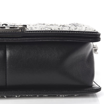 Chanel Calfskin Tweed Sequin Stitched Medium Boy Flap Black White 11 of 17