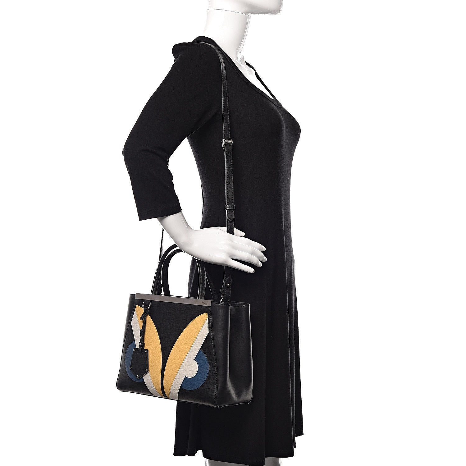 Fendi Saffiano Monster Colorblock Petite 2Jours Tote Black 2 of 10