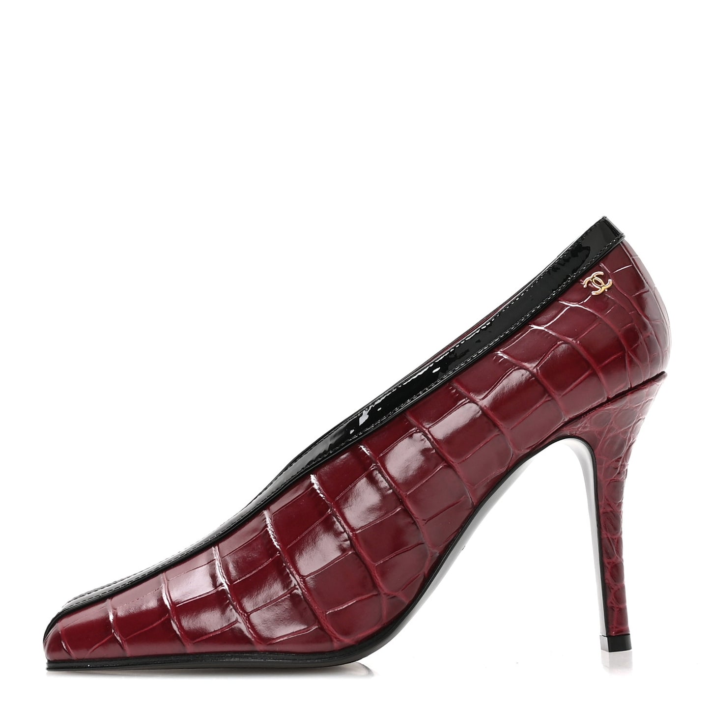 Crocodile Embossed Patent Calfskin Pumps 39 Burgundy Black
