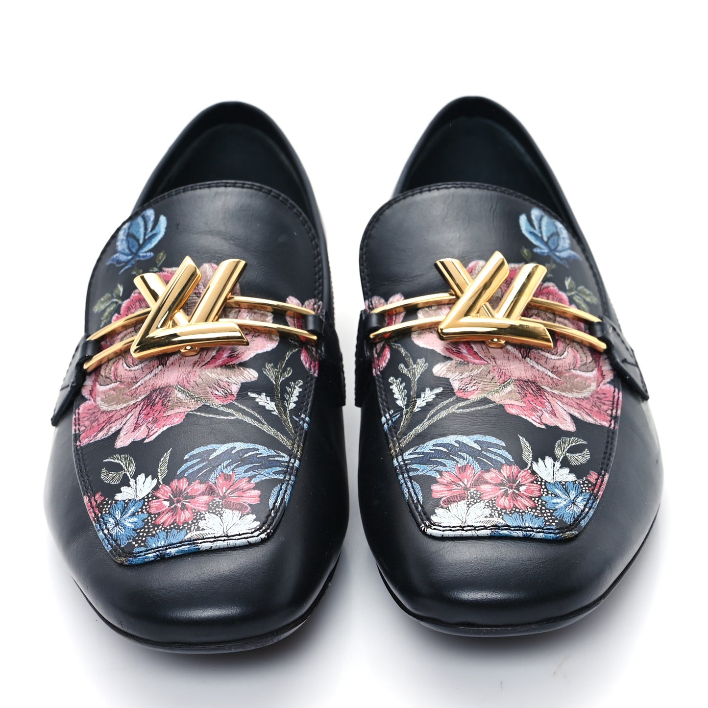Calfskin Flowers Upper Case Flat Loafer 36 Black Multicolor