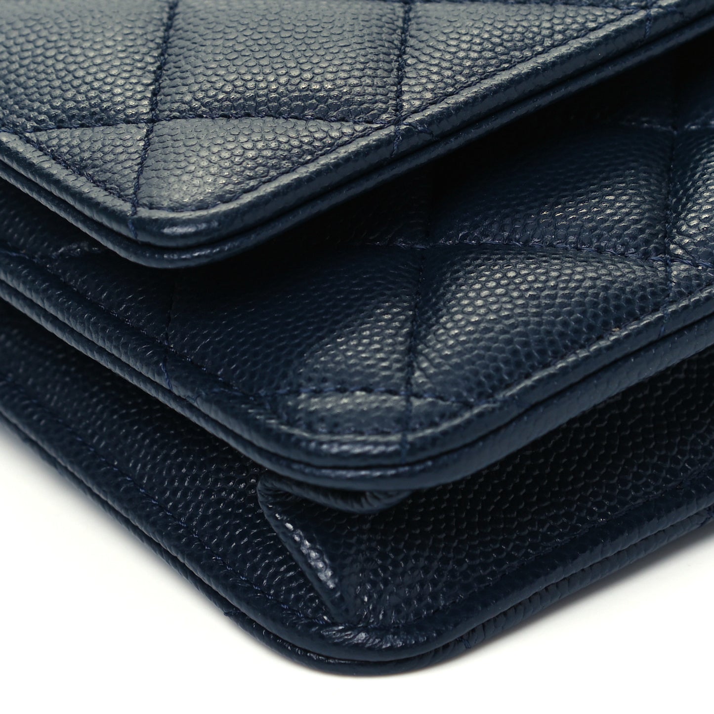 Caviar Quilted Wallet On Chain WOC Navy Blue