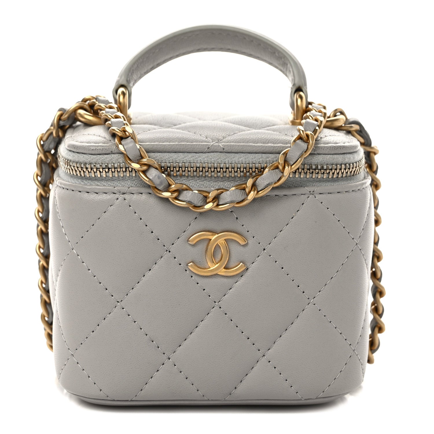 Chanel Lambskin Quilted Top Handle Mini Vanity Case With Chain Grey 1 of 10