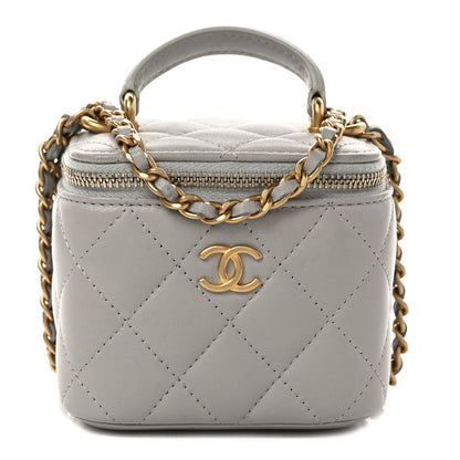 Chanel Lambskin Quilted Top Handle Mini Vanity Case With Chain Grey 1 of 10