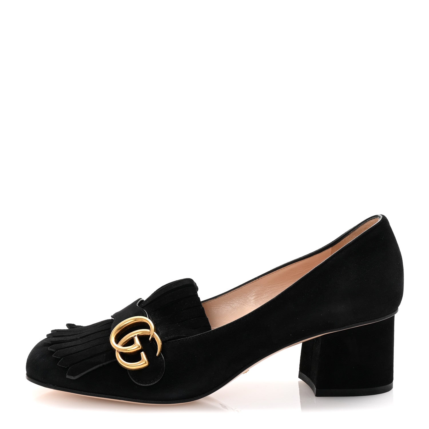 Gucci Kid Scamosciato GG Marmont Fringe 50mm Loafer Pumps 39.5 Black 1 of 10