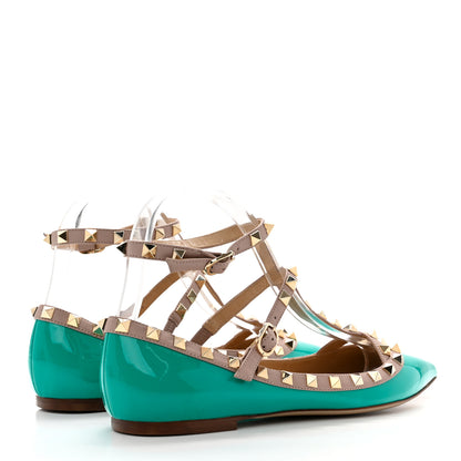 Valentino Garavani Patent Nappa Rockstud Cage Ballerina Flats 39 Opaline Green Poudre 4 of 7