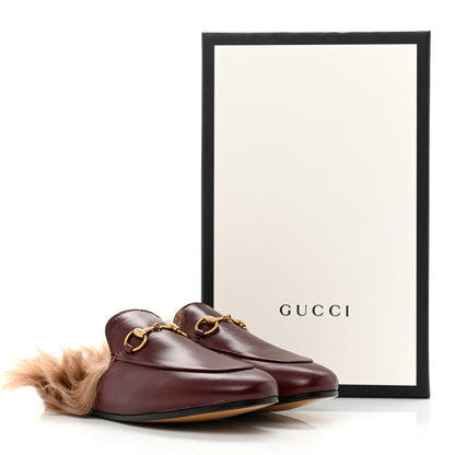 Gucci Malaga Kid Fur Womens Princetown Slippers 37 Vintage Bordeaux Naturale 10 of 10