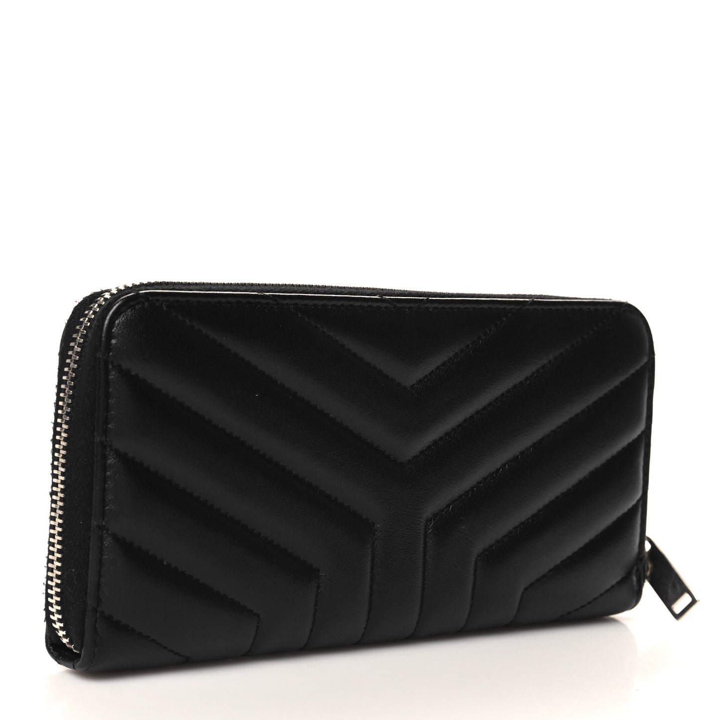 Calfskin Matelasse Chevron Monogram Zip Around Wallet Black