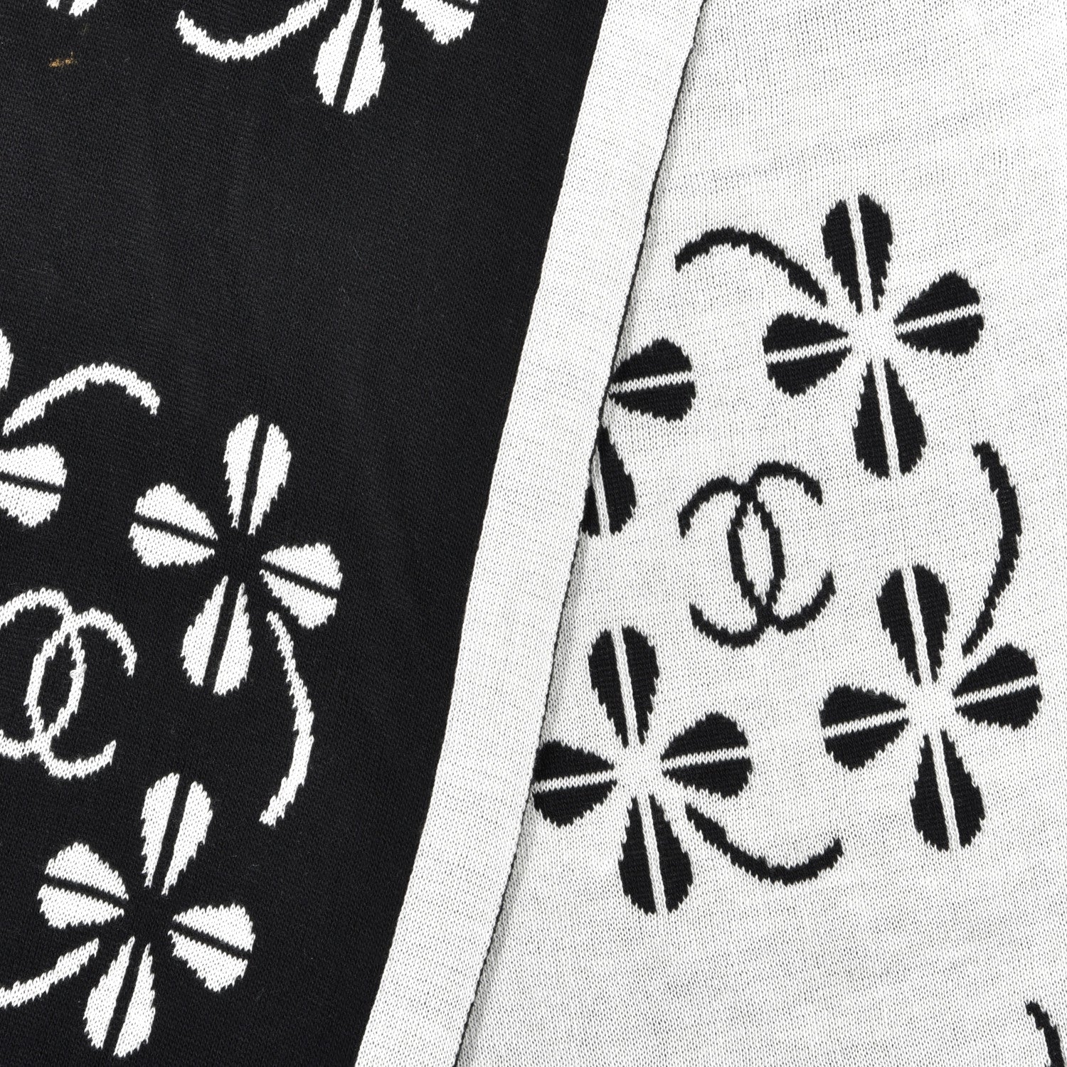 Chanel Cashmere Wool Clover Scarf Black White 3 of 4