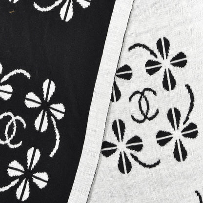 Chanel Cashmere Wool Clover Scarf Black White 3 of 4